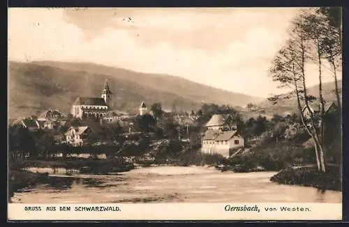 AK Gernsbach, Blick auf die Stadt von Westen