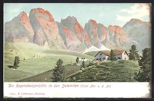 AK Regensburgerhütte in den Dolomiten