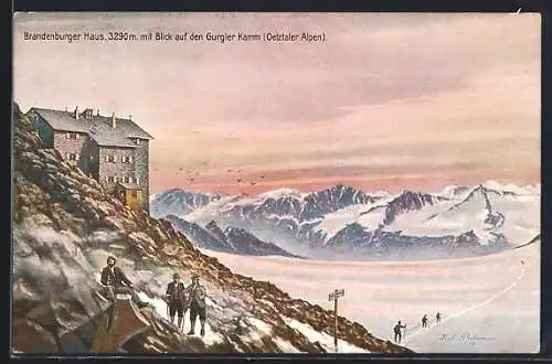 AK Brandenburger Haus, Berghütte mit Blick auf den Gurgler Kamm in den Ötztaler Alpen