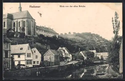 AK Hadamar, Blick von der alten Brücke, Kirche