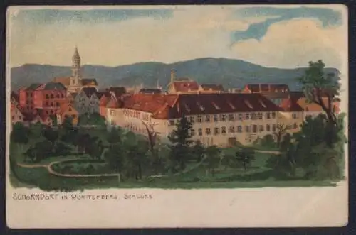 Künstler-AK Schorndorf i. Württ., Blick zum Schloss