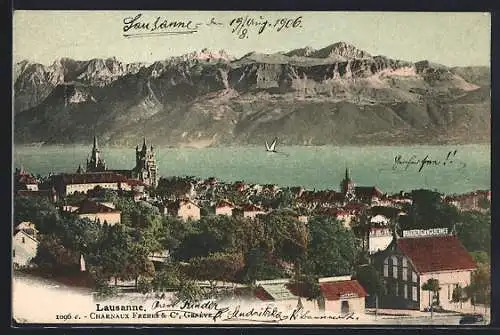 AK Lausanne, Stadtansicht mit Bergpanorama