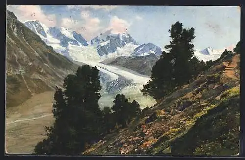 Künstler-AK Photochromie Nr. 3786: Tschiervagletscher, Piz Roseg & Piz Bernina