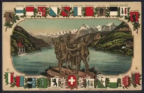 AK Rütli, Rütlischwur, Wappen von Zürich, Luzern und Uri