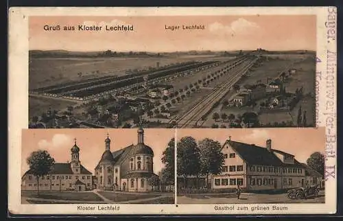 Lithographie Kloster Lechfeld, Gasthof zum grünen Baum A. Schneider, Kloster, Lager