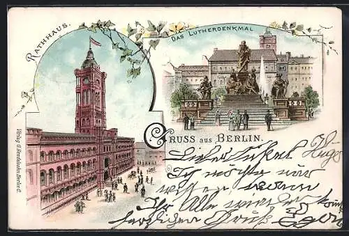 Lithographie Berlin, Spandauer Strasse, Rathaus, Luther-Denkmal