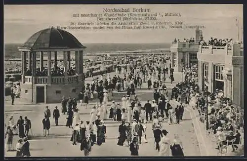 AK Borkum, Nordseebad, Strandpartie mit neuerbauter Wandelhalle