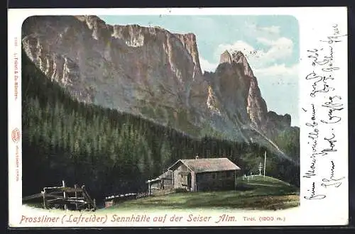 AK Seis am Schlern, Prossliner Sennhütte auf der Seiser Alm, Lafreider Hütte