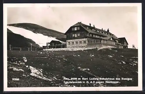 AK Karl Ludwig-Schutzhaus, Berghütte des Zweiges Touristenklub D. A. V. auf der Rax gegen Heukuppe