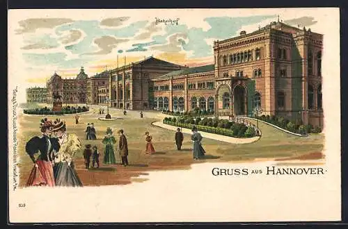 Lithographie Hannover, Leute am Bahnhof