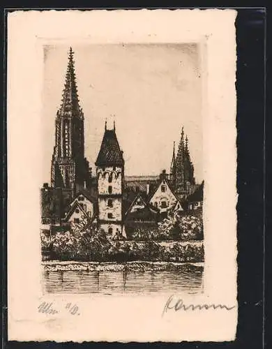 Künstler-AK Ulm a. D., Blick zum Münster