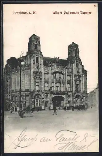 AK Frankfurt a. M., Albert Schumann-Theater mit Passanten