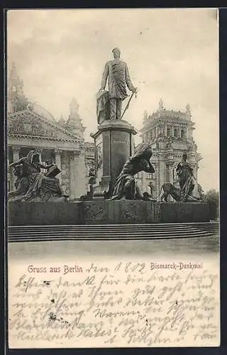 AK Berlin, Bismarck-Denkmal vor dem Reichstag