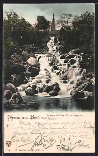 AK Berlin-Kreuzberg, Wasserfall im Victoriapark