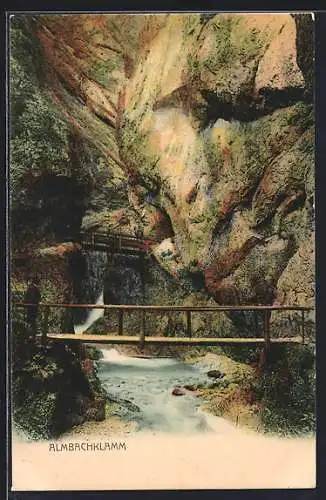 AK Almbachklamm, Brücken in der Klamm