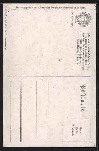 Künstler-AK W. Braun, Deutscher Schulverein Nr. 1167: Männer in der Stube beim Umtrunk