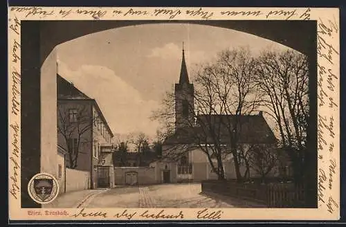 AK Deutscher Schulverein Nr. 567: Wien, Dornbach, Tordurchblick zur Kirche