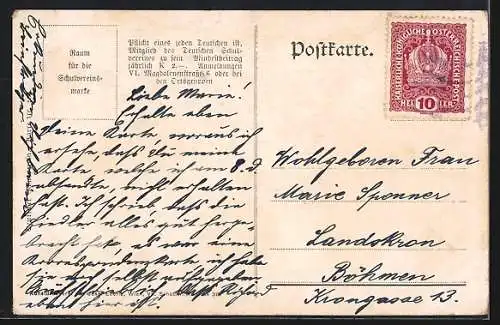 AK Deutscher Schulverein Nr. 267: Znaim, Teilansicht mit Kirche