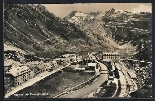 AK Gletsch, Panorama mit Rhonegletscher