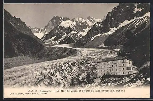 AK Chamonix, La Mer de Glace et l`Hôtel du Montanvert, Gletscher