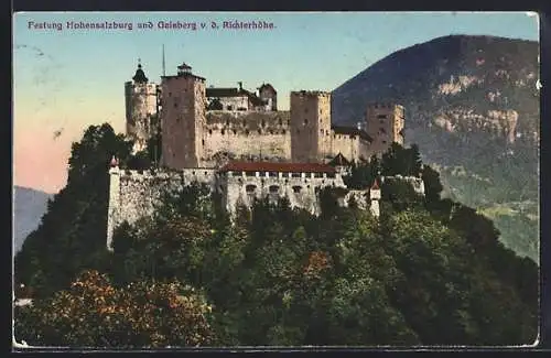 AK Salzburg, Festung Hohensalzburg und Gaisberg v. d. Richterhöhe