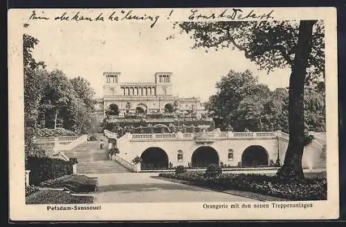 AK Potsdam-Sanssouci, Orangerie mit den neuen Treppenanlagen