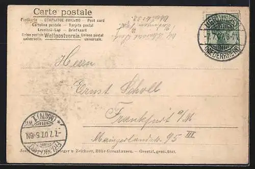 AK Bornhofen, Rheinpartie mit den Burgen Die feindlichen Brüder, Edeldame zwischen zwei Rittern