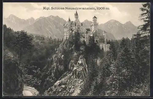 AK Schloss Neuschwanstein und Gipfelpanorama aus der Vogelschau