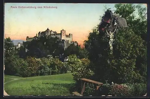 AK Salzburg, Festung Hohensalzburg vom Mönchsberg aus