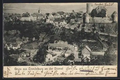 AK Trendelburg an der Diemel, Teilansicht mit Burg