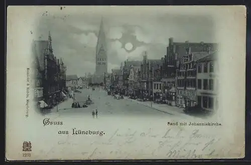 Mondschein-AK Lüneburg, Sand mit Johanniskirche