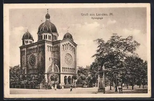 AK Landau i.d. Pfalz, Synagoge, davor Litfasssäule