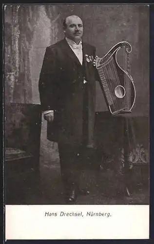 AK Nürnberg, Musiker Hans Drechsel mit Zither