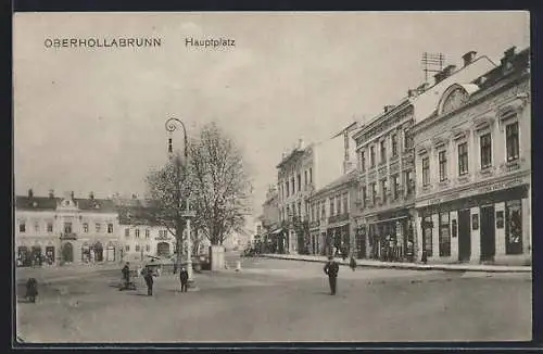 AK Oberhollabrunn, Hauptplatz mit Geschäften