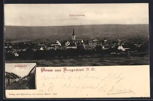 AK Haugsdorf /N. Ö., Kellertrift, Totalansicht mit zentraler Kirche