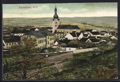 AK Ravelsbach, Ortsansicht mit Kirche