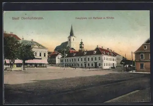 AK Oberhollabrunn, Hauptplatz mit Rathaus und Kirche