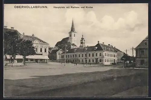 AK Oberhollabrunn, Hauptplatz mit Rathaus und Kirche