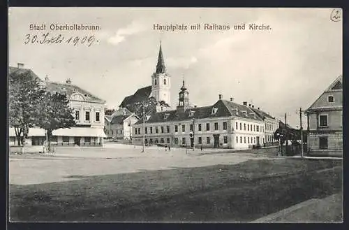 AK Oberhollabrunn, Hauptplatz mit Rathaus und Kirche