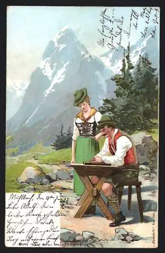 AK Paar in den Bergen spielt Zither