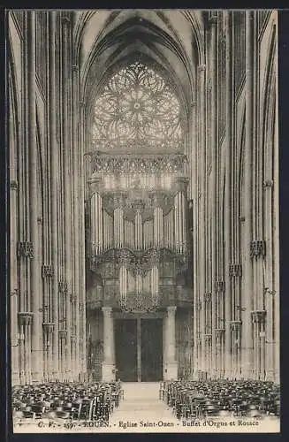 AK Rouen, L`Eglise, Buffet d`Orgue et Rosace