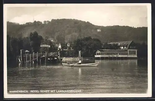 AK Mannenbach, Hotel Schiff mit Landungsbrücke