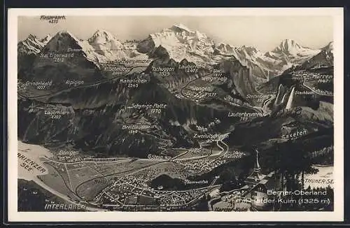 AK Interlaken, Totalansicht mit Blick ins Berner-Oberland vom Harder-Kulm