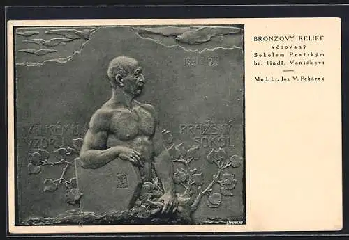 AK Bronze-Relief der Sokol-Turnbewegung