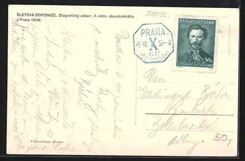 AK Prag, Sletová Dopisnice, biografický odbor, X. sletu vsesokolského 1938