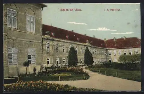 AK Baden bei Wien, K. k. Sauerhof, Gartenansicht