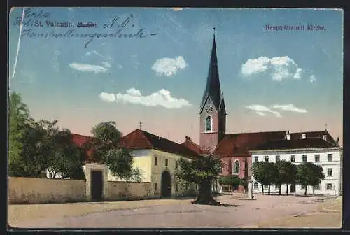 AK St. Valentin /N. Ö., Hauptplatz mit Kirche