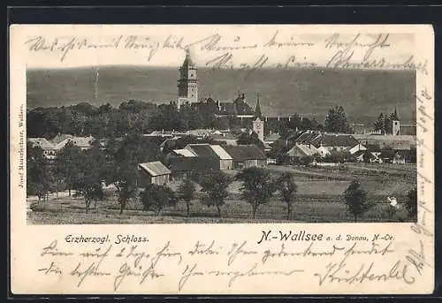 AK N.-Wallsee a. d. Donau, Ortsansicht mit Erzherzogl. Schloss aus der Vogelschau