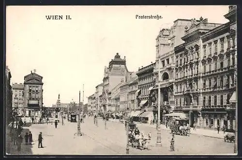 AK Wien, Partie in der Praterstrassse, mit Strassenbahn