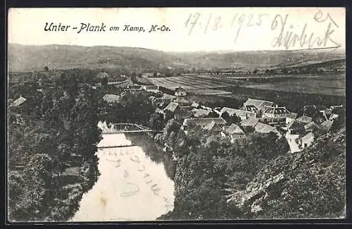 AK Unter-Plank am Kamp, Panorama mit Fluss und Brücke